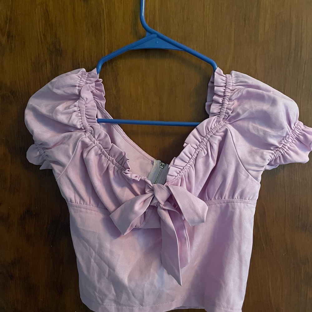 PrettyLittleThing Pink Ruffled Tie Front Blouse